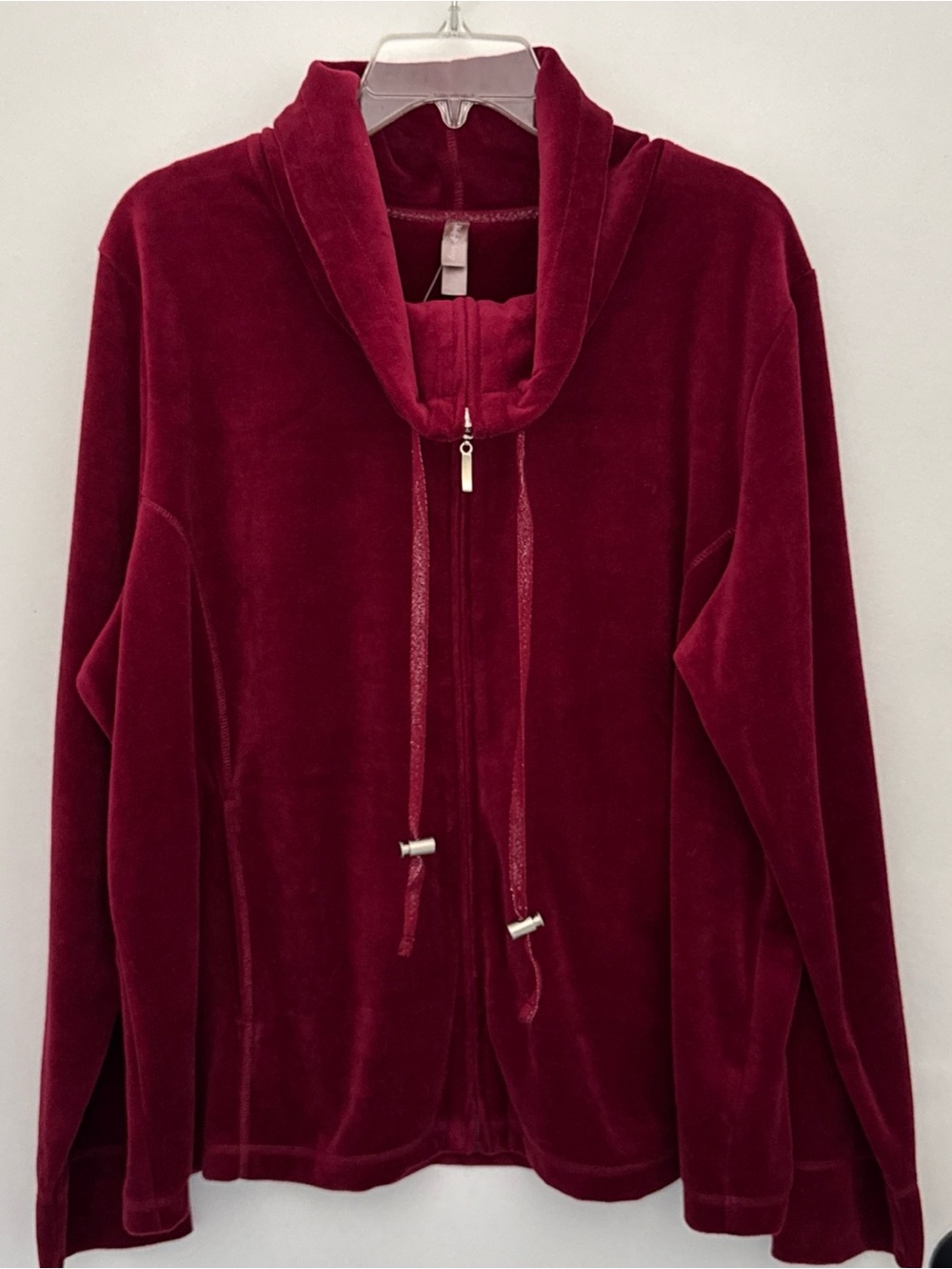 White Stag Burgundy Velour Zip-Front Hoodie Y2K retro cozy loungewear